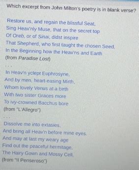 Which Excerpt from John Milton's Poetry Is in Blank Verse? A Detailed Analysis